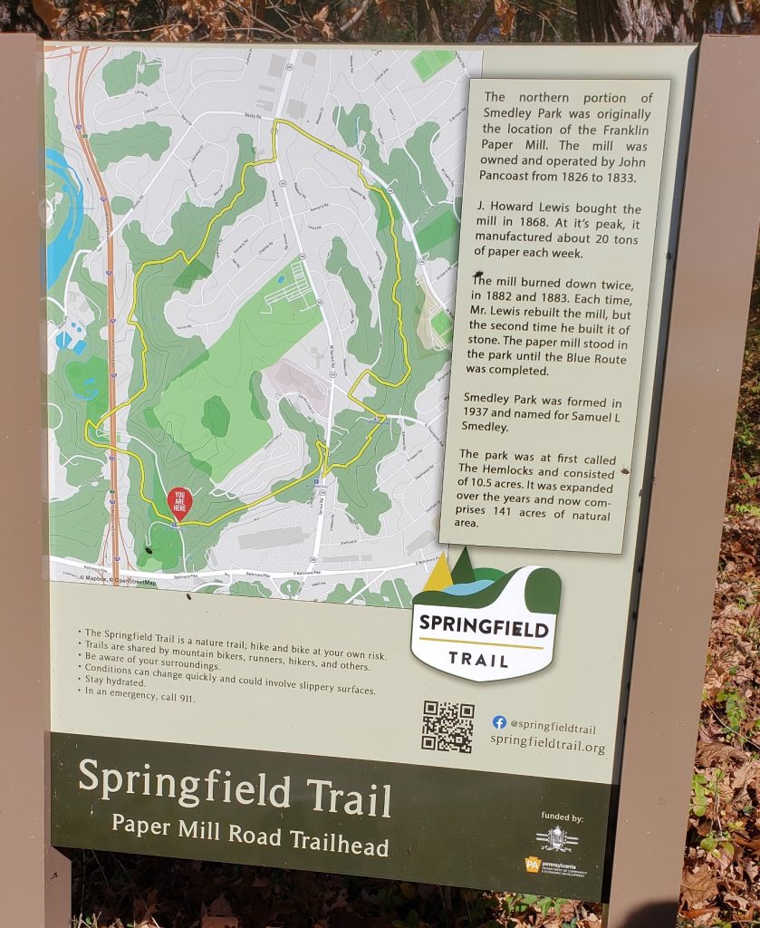 a trial map of Springfield Trail, Paper Mill Road Trailhead